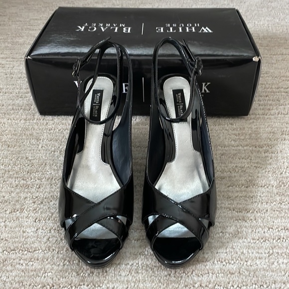 White House|Black Market Karen black leather wedges, size 7.5 - Picture 2 of 7